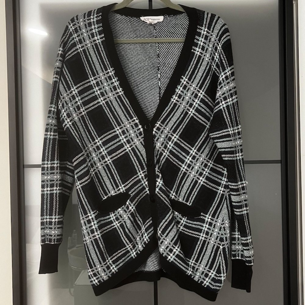 BCBGeneration Oversized Plaid Cardigan Sweater